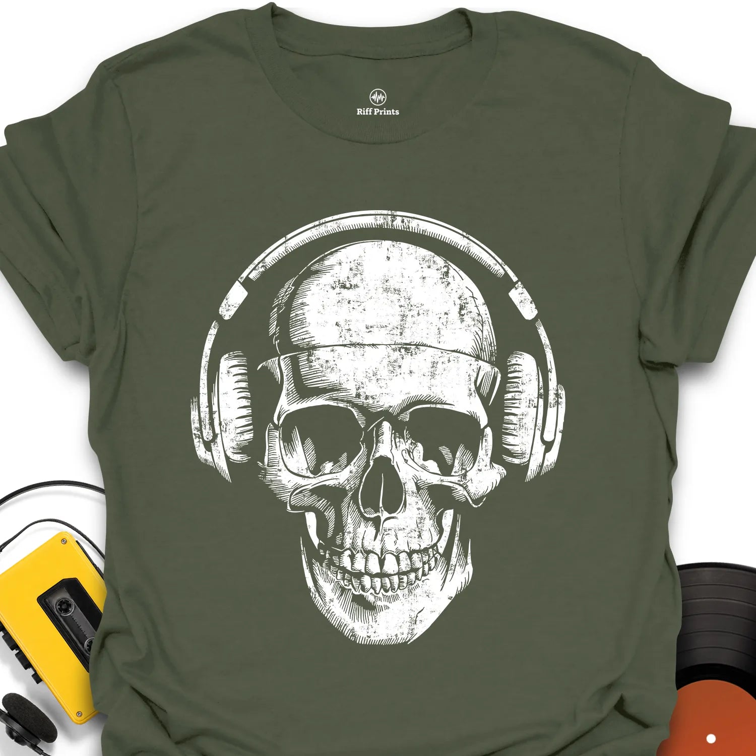 Headphones on Skull Music T-Shirt