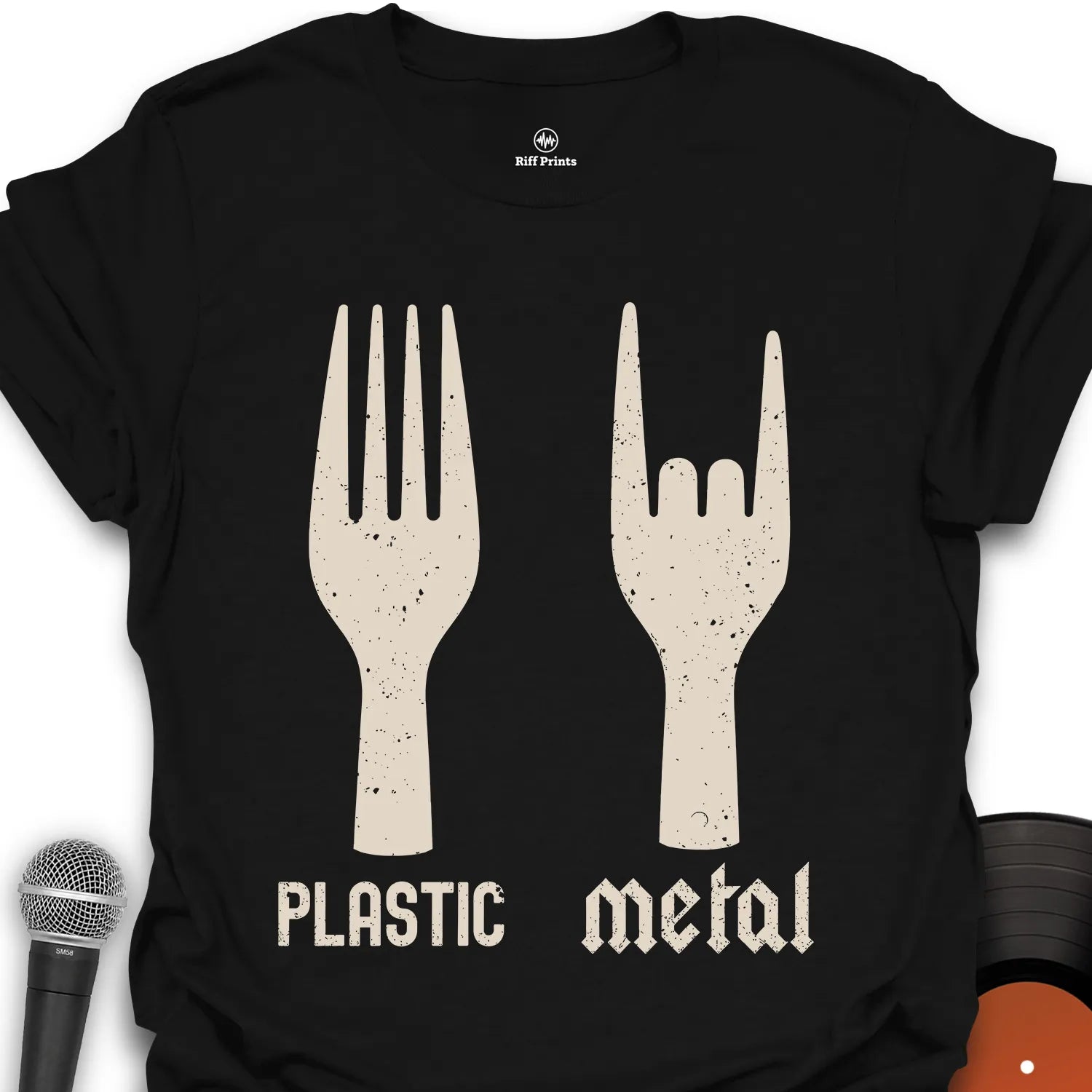 Plastic vs Metal Forks Music T-Shirt