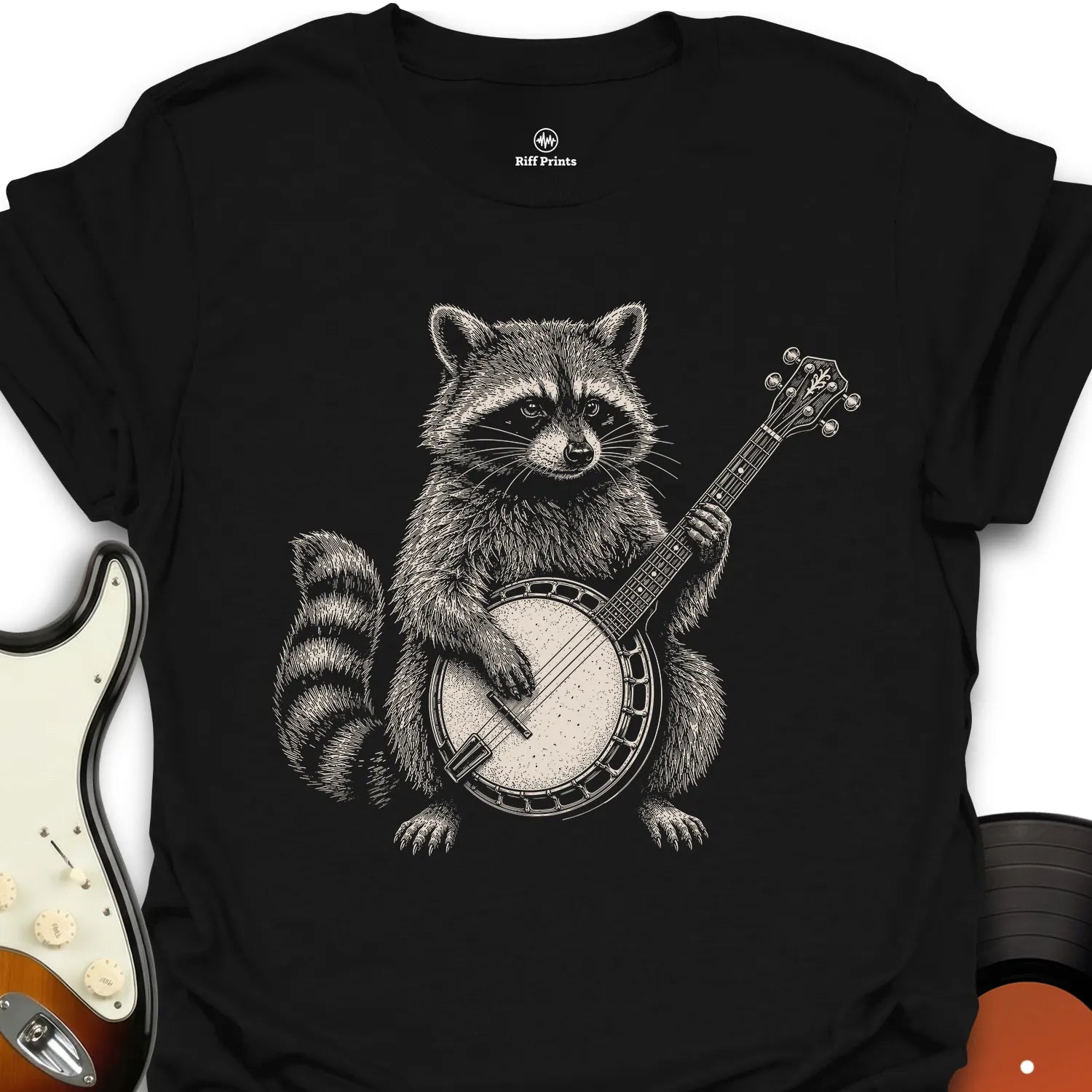 Raccoon on a Banjo Music T-Shirt