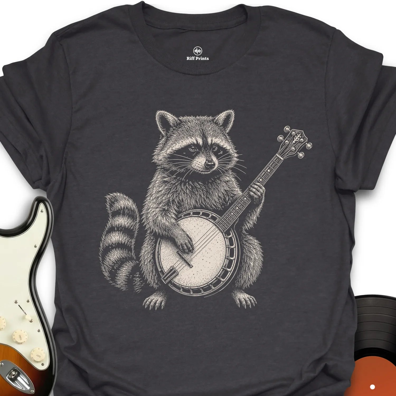 Raccoon on a Banjo Music T-Shirt